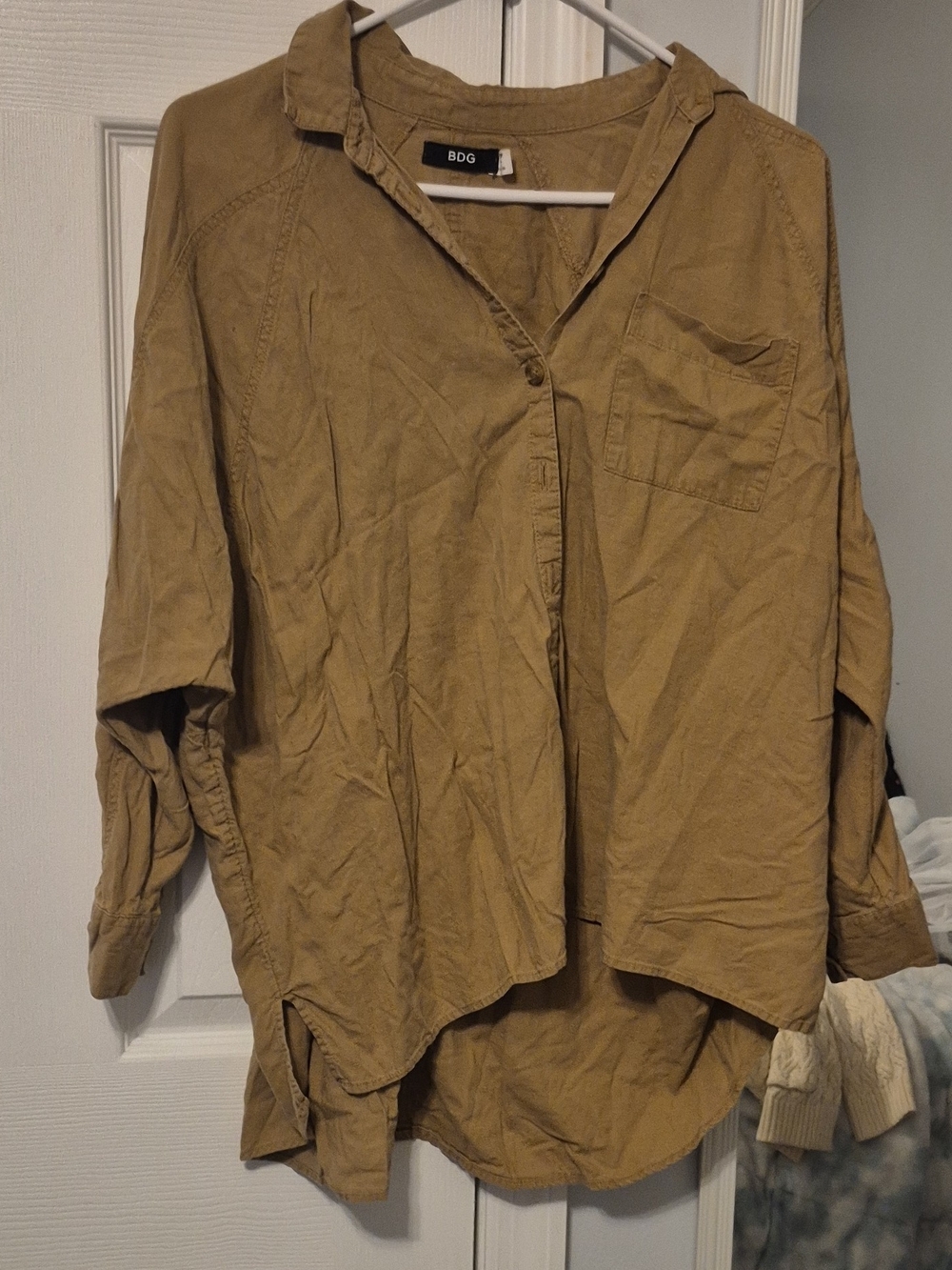 BDG Oversized Tan Button-Front Collared Shirt